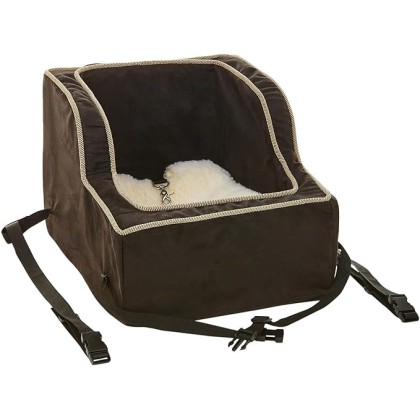 Luxury High Back Console Pet Car Seat, Extra Large - Black with Herringbone Cording
