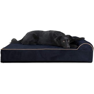 Orthopedic Dog Bed for Extra Large Dogs w/ Bonus Water-Resistant Liner & Removable Washable Cover, For Dogs Up to 300 lbs - Goliath Quilted Faux Fur & Velvet Bolster Chaise - Dark Blue, XXL