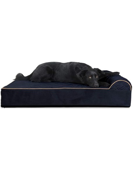 Orthopedic Dog Bed for Extra Large Dogs w/ Bonus Water-Resistant Liner & Removable Washable Cover, For Dogs Up to 300 lbs - Goliath Quilted Faux Fur & Velvet Bolster Chaise - Dark Blue, XXL