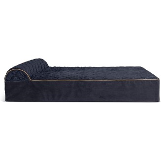 Orthopedic Dog Bed for Extra Large Dogs w/ Bonus Water-Resistant Liner & Removable Washable Cover, For Dogs Up to 300 lbs - Goliath Quilted Faux Fur & Velvet Bolster Chaise - Dark Blue, XXL