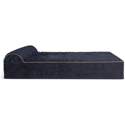 Orthopedic Dog Bed for Extra Large Dogs w/ Bonus Water-Resistant Liner & Removable Washable Cover, For Dogs Up to 300 lbs - Goliath Quilted Faux Fur & Velvet Bolster Chaise - Dark Blue, XXL