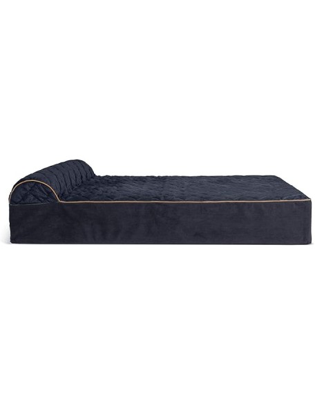 Orthopedic Dog Bed for Extra Large Dogs w/ Bonus Water-Resistant Liner & Removable Washable Cover, For Dogs Up to 300 lbs - Goliath Quilted Faux Fur & Velvet Bolster Chaise - Dark Blue, XXL