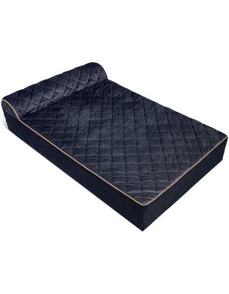 Orthopedic Dog Bed for Extra Large Dogs w/ Bonus Water-Resistant Liner & Removable Washable Cover, For Dogs Up to 300 lbs - Goliath Quilted Faux Fur & Velvet Bolster Chaise - Dark Blue, XXL