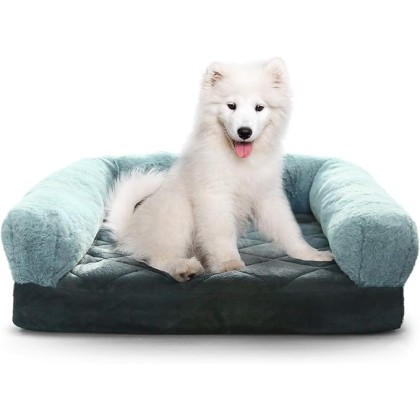 Luxe Pets Memory Foam Grey Orthopedic Small, Medium Dog Bed, 5” Thick, Faux Fur, Velvet, 100% Waterproof, YKK Zippers, Machine Washable, Full Slab Cotton Padded Cushion, Washable, Warranty