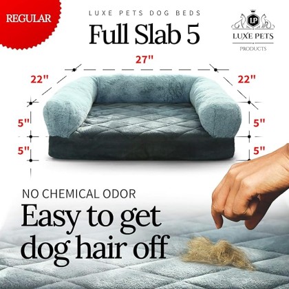 Luxe Pets Memory Foam Grey Orthopedic Small, Medium Dog Bed, 5” Thick, Faux Fur, Velvet, 100% Waterproof, YKK Zippers, Machine Washable, Full Slab Cotton Padded Cushion, Washable, Warranty