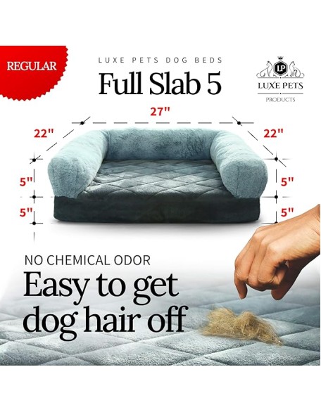 Luxe Pets Memory Foam Grey Orthopedic Small, Medium Dog Bed, 5” Thick, Faux Fur, Velvet, 100% Waterproof, YKK Zippers, Machine Washable, Full Slab Cotton Padded Cushion, Washable, Warranty
