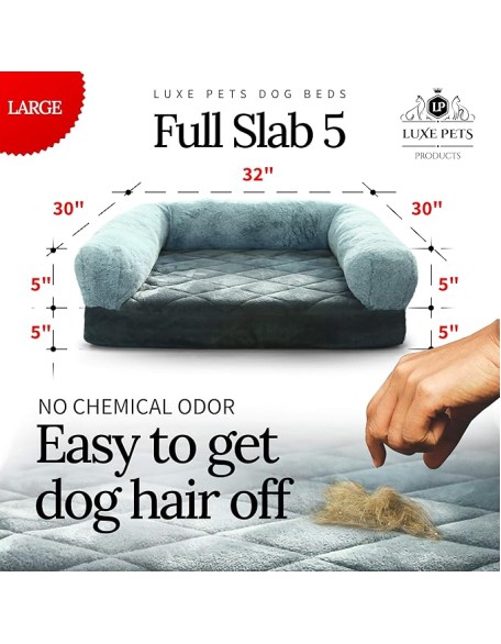 Luxe Pets Memory Foam Grey Orthopedic Small, Medium Dog Bed, 5” Thick, Faux Fur, Velvet, 100% Waterproof, YKK Zippers, Machine Washable, Full Slab Cotton Padded Cushion, Washable, Warranty