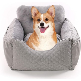 Dog Car Seat Puppy Booster Seat Detachable Non-Slip Dog Travel Car Carrier Bed Safety Seats with Storage Pocket and Clip-On Safety Leash with Removable Washable Cover for Small Dogs Or Cats