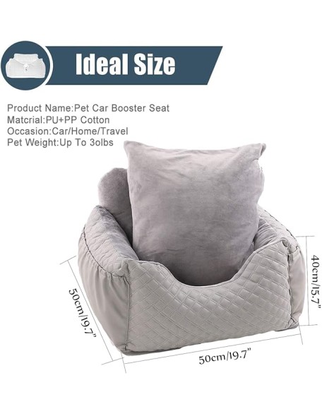 Dog Car Seat Puppy Booster Seat Detachable Non-Slip Dog Travel Car Carrier Bed Safety Seats with Storage Pocket and Clip-On Safety Leash with Removable Washable Cover for Small Dogs Or Cats