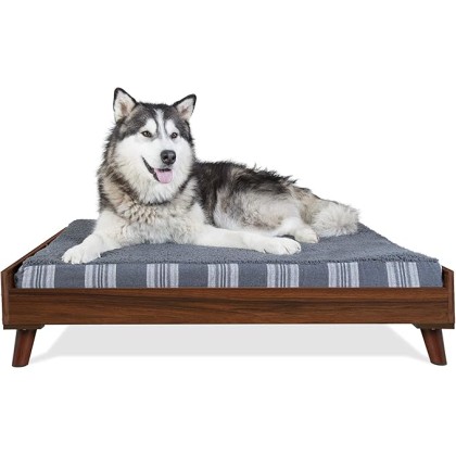 Elevated Dog Bed Frame for 40" x 32" XL Dog Beds, Easy Assembly - Mid-Century Modern Bed Frame - Walnut, Jumbo/XL