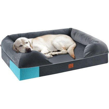 Orthopedic Dog Bed for Extra Large Dogs - XL Washable Dog Couch Bed, Memory Foam Pet Sofa Bed with Waterproof Liner and Removable Zipper Cover, Non-Slip Bottom, Grey, 44x34x10inches