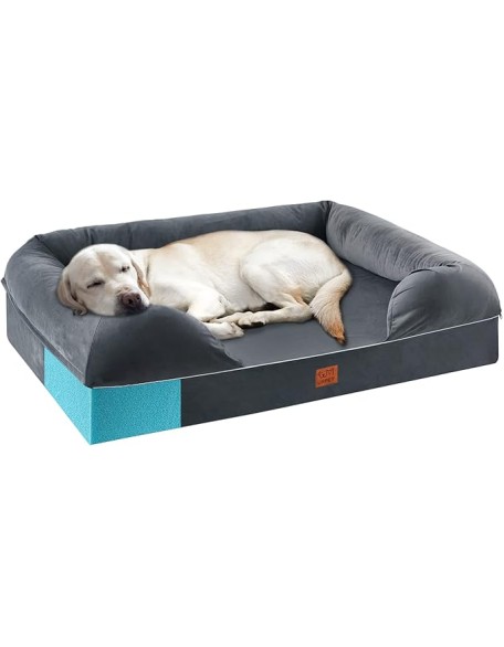 Orthopedic Dog Bed for Extra Large Dogs - XL Washable Dog Couch Bed, Memory Foam Pet Sofa Bed with Waterproof Liner and Removable Zipper Cover, Non-Slip Bottom, Grey, 44x34x10inches