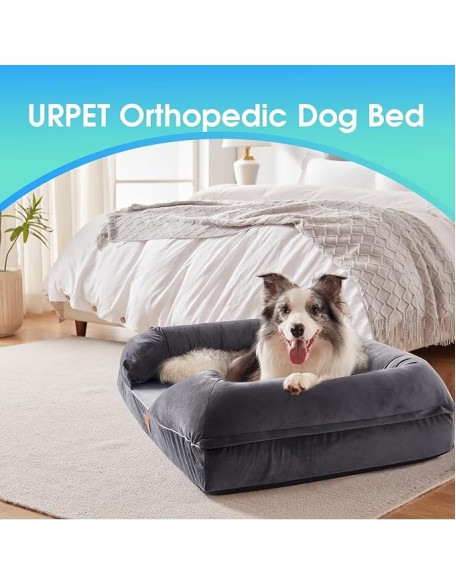 Orthopedic Dog Bed for Extra Large Dogs - XL Washable Dog Couch Bed, Memory Foam Pet Sofa Bed with Waterproof Liner and Removable Zipper Cover, Non-Slip Bottom, Grey, 44x34x10inches