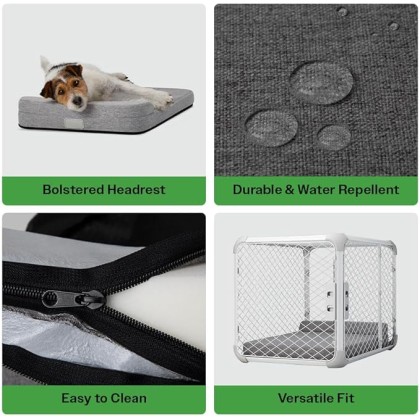 Bolstr Memory Foam Dog Bed with Headrest - Ideally Sized Evolv Dog Crate Pad - Premium Orthopedic Pet Bed for Crate or Home - X-Large