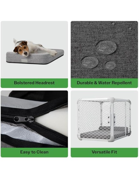 Bolstr Memory Foam Dog Bed with Headrest - Ideally Sized Evolv Dog Crate Pad - Premium Orthopedic Pet Bed for Crate or Home - X-Large