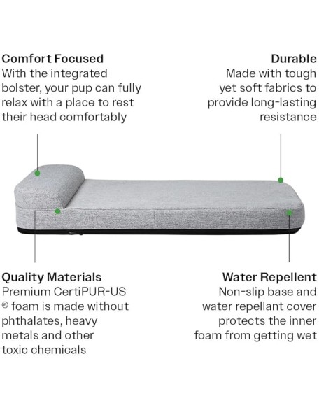 Bolstr Memory Foam Dog Bed with Headrest - Ideally Sized Evolv Dog Crate Pad - Premium Orthopedic Pet Bed for Crate or Home - X-Large