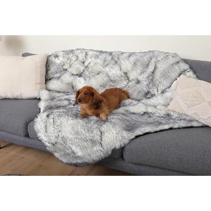 PupProtector Luxe Waterproof Throw Blanket for Dogs and Cats, Pet Blanket Cover for Couches, Sofas, Beds, Car Seats, Furniture, Calming Soft Faux Fur, Arctic Fox, Original (60" L x 50" W)