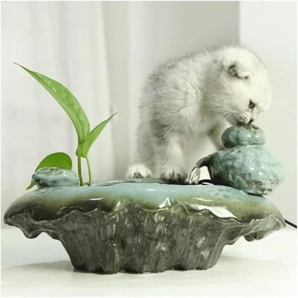 Ceramics Cat Water Fountain for Drinking w/Silent Pump 1.2L Automatic Circulation Pet Water Dispenser for Cat and Small Dogs
