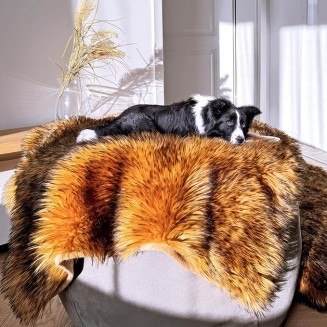 Faux Fur Pet Blanket - Waterproof Blankets for Dogs, Dog Cover for Couch, Throw for Sleeping, Whelping, and Comfort, Furniture Protection, Machine Washable, Brown 80" x 60"