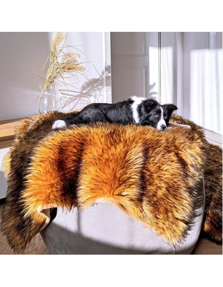 Faux Fur Pet Blanket - Waterproof Blankets for Dogs, Dog Cover for Couch, Throw for Sleeping, Whelping, and Comfort, Furniture Protection, Machine Washable, Brown 80" x 60"