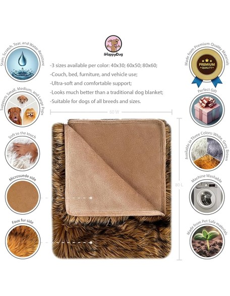 Faux Fur Pet Blanket - Waterproof Blankets for Dogs, Dog Cover for Couch, Throw for Sleeping, Whelping, and Comfort, Furniture Protection, Machine Washable, Brown 80" x 60"