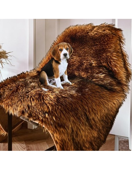 Faux Fur Pet Blanket - Waterproof Blankets for Dogs, Dog Cover for Couch, Throw for Sleeping, Whelping, and Comfort, Furniture Protection, Machine Washable, Brown 80" x 60"