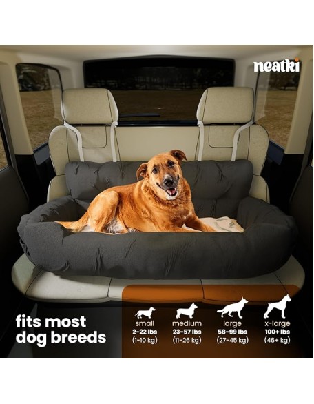 Dog Car Seat for Medium and Large Dogs, Pet Booster Seat, Adjustable Straps, 2 Safety Leashes, Reversible Cushion, Side Pockets, Non-Slip Bottom (Gray)