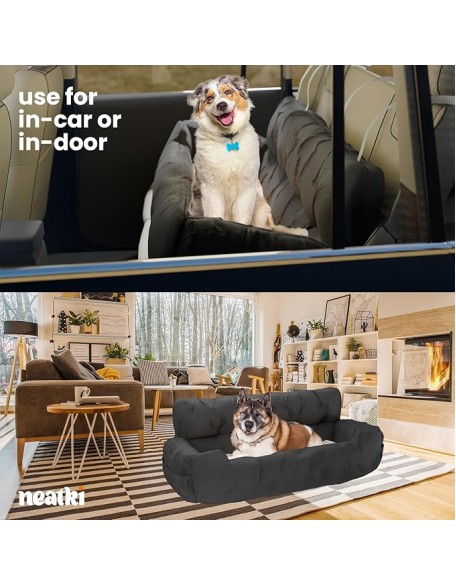 Dog Car Seat for Medium and Large Dogs, Pet Booster Seat, Adjustable Straps, 2 Safety Leashes, Reversible Cushion, Side Pockets, Non-Slip Bottom (Gray)