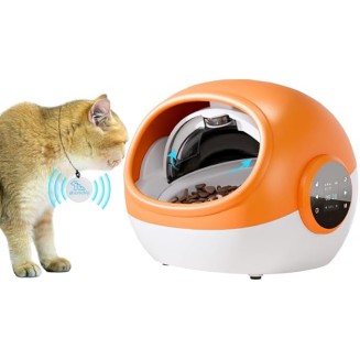 Automatic Cat Feeder with Collar Sensor, RFID Tag for Multi-Pet Identification, Microchip Pet Feeder & Adjustable Meal Setting, Dual Battery