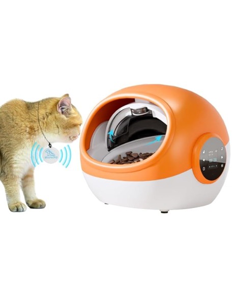 Automatic Cat Feeder with Collar Sensor, RFID Tag for Multi-Pet Identification, Microchip Pet Feeder & Adjustable Meal Setting, Dual Battery