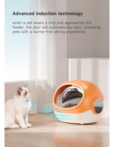 Automatic Cat Feeder with Collar Sensor, RFID Tag for Multi-Pet Identification, Microchip Pet Feeder & Adjustable Meal Setting, Dual Battery