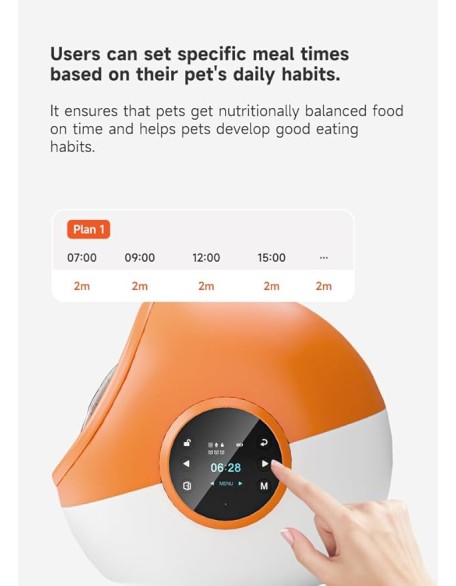 Automatic Cat Feeder with Collar Sensor, RFID Tag for Multi-Pet Identification, Microchip Pet Feeder & Adjustable Meal Setting, Dual Battery