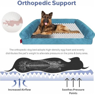 Large Orthopedic Dog Bed with Egg FoamSupport, Dog Bed with Bolster Washable Removable Cover with Zipper and Non-Slip Bottom Bolster, Dog Sofa Bed,XL