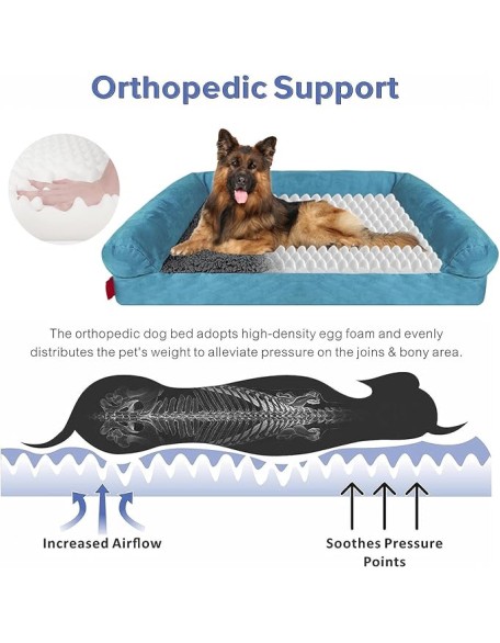 Large Orthopedic Dog Bed with Egg FoamSupport, Dog Bed with Bolster Washable Removable Cover with Zipper and Non-Slip Bottom Bolster, Dog Sofa Bed,XL