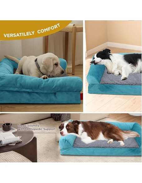 Large Orthopedic Dog Bed with Egg FoamSupport, Dog Bed with Bolster Washable Removable Cover with Zipper and Non-Slip Bottom Bolster, Dog Sofa Bed,XL