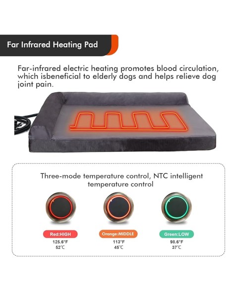 Upgraded Heated Dog Bed L-Shaped Chaise,12V Safe Voltage Arthritis Dog Bed with Memory Foam, Heated Pet Bed with Waterproof Cover for Medium, Large Dogs/M
