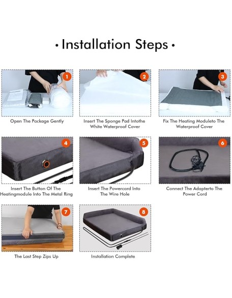Upgraded Heated Dog Bed L-Shaped Chaise,12V Safe Voltage Arthritis Dog Bed with Memory Foam, Heated Pet Bed with Waterproof Cover for Medium, Large Dogs/M