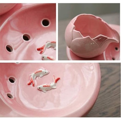 Fountain Pet Water Dispenser Lotus Vertical Ceramic Automatic Circulation Filter Activated Carbon Water Health and Hygiene Bottom with Small Fish Decoration Pet Water Dispenser (Color :) (White)