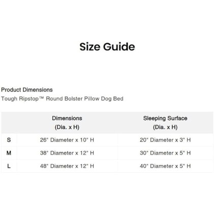 Tough Ripstop Round Bolster Dog Bed, Donut Shape, Scratch-Resistant, Machine Washable - Small, Black Ripstop