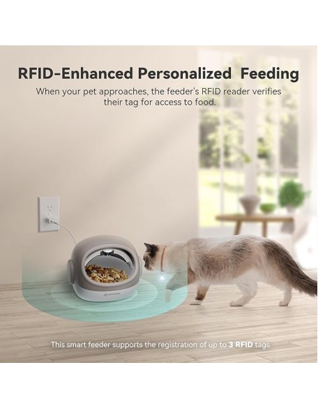 Automatic Cat Feeder, RFID Cat Food Dispenser with Collar Sensor, Timed Auto Pet Feeder for Multi-Cat Households, 4 Feeding Modes, Suitable for Both Wet and Dry Food