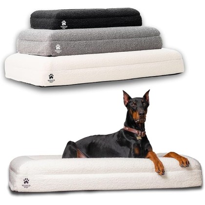 Luxury Boucle Orthopedic Memory Foam Dog Bed with Waterproof Liner and Machine Washable Cover (Bone, Small 29"x23"x6")