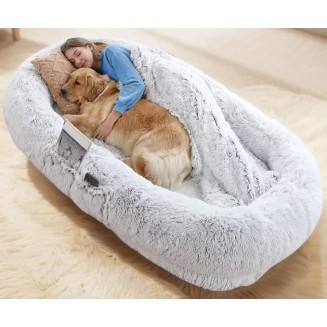 Human Dog Bed, 71''x40'' Washable Faux Fur for People and Pets, Orthopedic Design, Grey