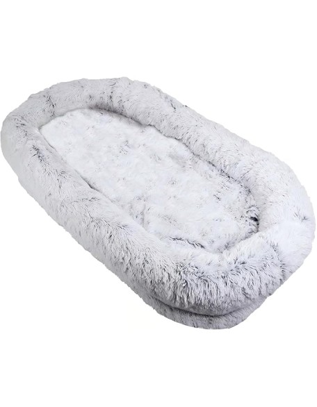 Human Dog Bed, 71''x40'' Washable Faux Fur for People and Pets, Orthopedic Design, Grey