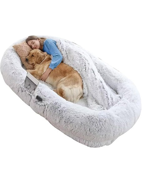 Human Dog Bed, 71''x40'' Washable Faux Fur for People and Pets, Orthopedic Design, Grey