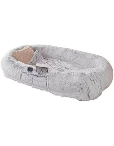 Human Dog Bed, 71''x40'' Washable Faux Fur for People and Pets, Orthopedic Design, Grey