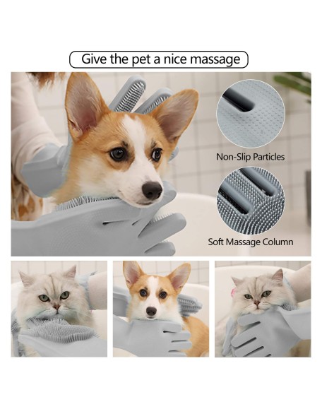 Pet Grooming Gloves - Gentle Dog Bathing Shampoo Brush