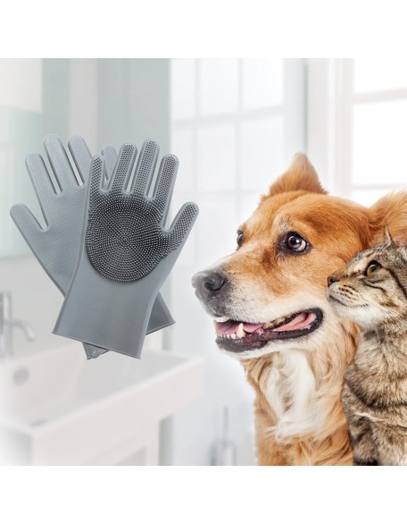 Pet Grooming Gloves - Gentle Dog Bathing Shampoo Brush