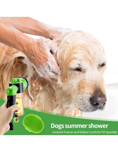 2 Pcs Jet Bathing Tool for Pet Set Hose Nozzle Soap Dispenser and Dog Rubber Comb Brush