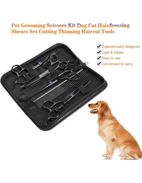 Hair Scissors 7Pcs Portable Pet Grooming Scissors Kit
