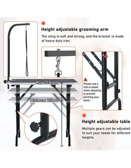 36-inch Height Adjustable(23''~33.8'') and Foldable Pet Dog Grooming Table